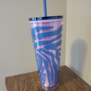 Starbucks Tumbler Purple w/ Blue Zerba stripes
